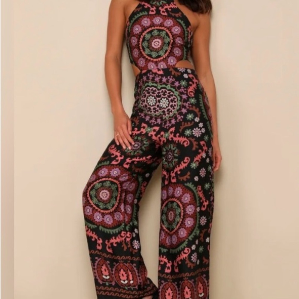 Brand New Lulu's Black and Pink Boho Jumpsuit